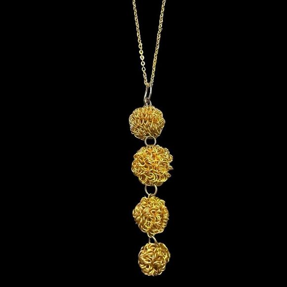 ⚜️New Gold chain necklace w gold tiered ball pendant C3 - Picture 1 of 2